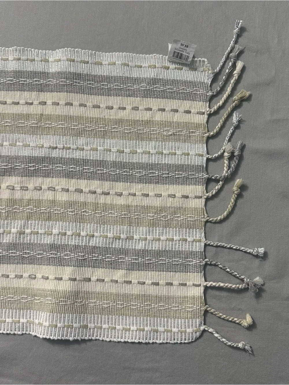 Pier 1 Imports Striped Woven Placemats Cotton Metallic Fringe Boho Cream Set 6